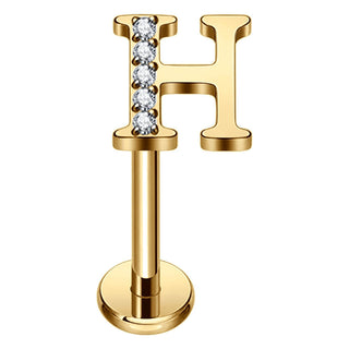 Titanium Labret Initial Letter With Stones Internally Threaded
