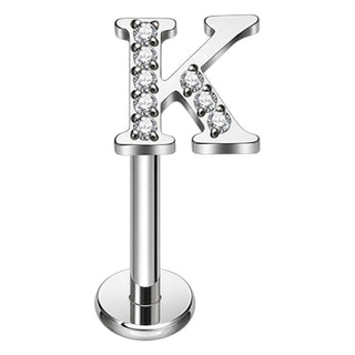 Titanium Labret Initial Letter With Stones Internally Threaded