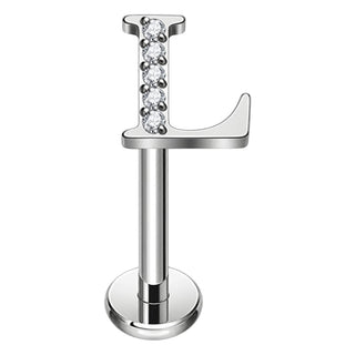 Titanium Labret Initial Letter With Stones Internally Threaded