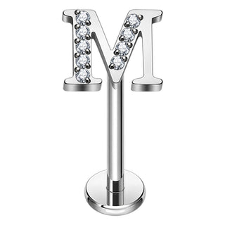 Titanium Labret Initial Letter With Stones Internally Threaded