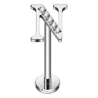Titanium Labret Initial Letter With Stones Internally Threaded