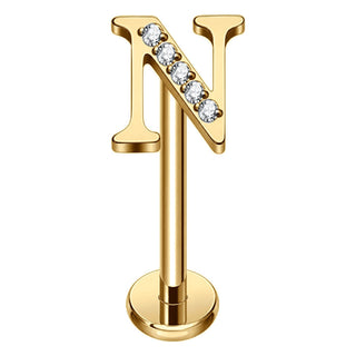 Titanium Labret Initial Letter With Stones Internally Threaded