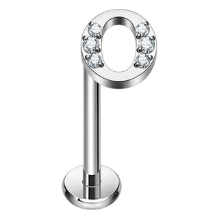 Titanium Labret Initial Letter With Stones Internally Threaded