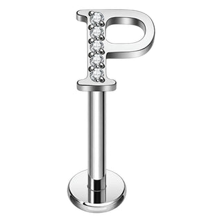 Titanium Labret Initial Letter With Stones Internally Threaded