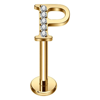 Titanium Labret Initial Letter With Stones Internally Threaded