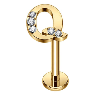 Titanium Labret Initial Letter With Stones Internally Threaded