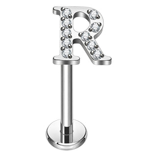 Titanium Labret Initial Letter With Stones Internally Threaded