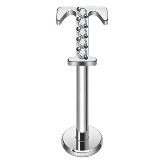 Titanium Labret Initial Letter With Stones Internally Threaded