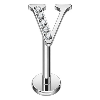Titanium Labret Initial Letter With Stones Internally Threaded