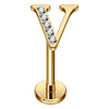 Titanium Labret Initial Letter With Stones Internally Threaded Gold