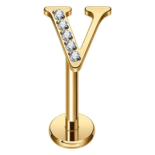 Titanium Labret Initial Letter With Stones Internally Threaded