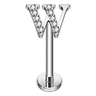 Titanium Labret Initial Letter With Stones Internally Threaded