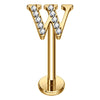 Titanium Labret Initial Letter With Stones Internally Threaded Gold