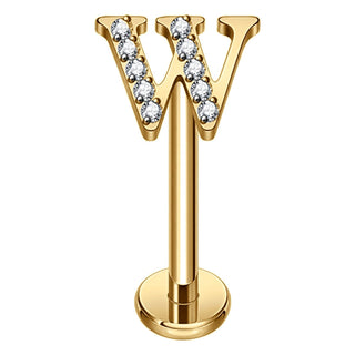 Titanium Labret Initial Letter With Stones Internally Threaded