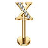 Titanium Labret Initial Letter With Stones Internally Threaded Gold