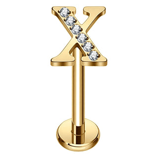 Titanium Labret Initial Letter With Stones Internally Threaded