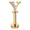 Titanium Labret Initial Letter With Stones Internally Threaded Gold