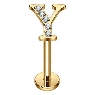 Titanium Labret Initial Letter With Stones Internally Threaded