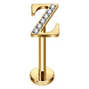 Titanium Labret Initial Letter With Stones Internally Threaded Gold