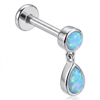 Titanium Labret Zirconia Opal Teardrop Dangle Internally Threaded