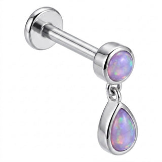 Titanium Labret Zirconia Opal Teardrop Dangle Internally Threaded