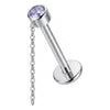 Titanium Labret Zirconia Chain Dangle Internally Threaded
