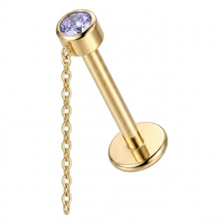 Titanium Labret Zirconia Chain Dangle Internally Threaded
