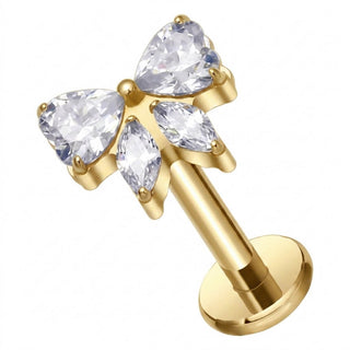 Titanium Labret Butterfly Heart Marquise Zirconia Internally Threaded