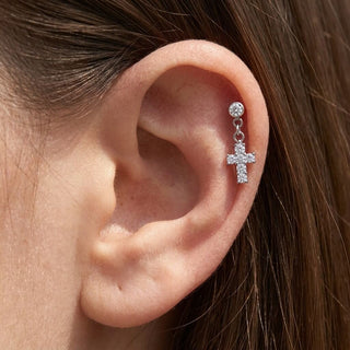 Titanium Top Dangling Cross With Stones Internally Threaded