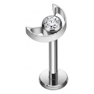 Titanium Labret Crescent Moon Zirconia Internally Threaded