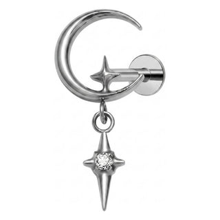 Titanium Labret Moon Star Dangle Zirconia Internally Threaded