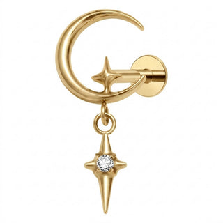 Titanium Labret Moon Star Dangle Zirconia Internally Threaded