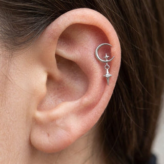 Titanium Labret Moon Star Dangle Zirconia Internally Threaded