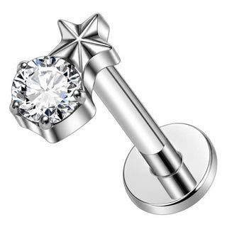 Titanium Labret Star Zirconia Internally Threaded