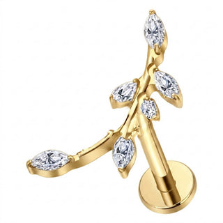 Titanium Labret Branch Marquise Zirconia Internally Threaded