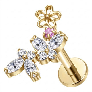 Titanium Labret Flower Marquise Zirconia Internally Threaded