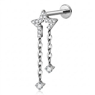 Titanium Labret Star Chains Zirconia Internally Threaded