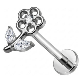 Titanium Labret Flower Leaf Marquise Zirconia Internally Threaded