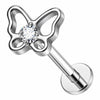 Titanium Labret Butterfly Zirconia Internally Threaded