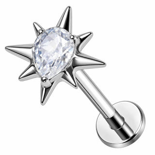 Titanium Labret Star Teardrop Zirconia Internally Threaded
