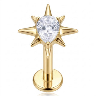 Titanium Labret Star Teardrop Zirconia Internally Threaded