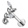 Titanium Labret Leaf Twig Marquise Zirconia Internally Threaded