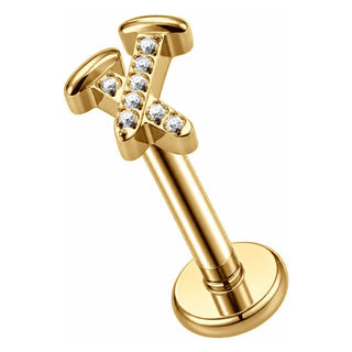Titanium Labret Letter X Zirconia Internally Threaded