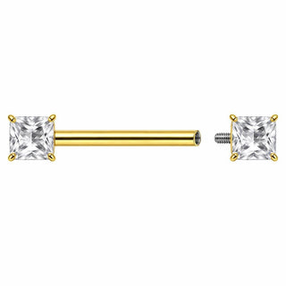 Titanium Nipple Piercing Square Cut Zirconia Internally Threaded