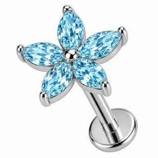 Labret Marquise Stone Flower Internally Threaded