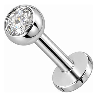 Silver 925 Labret Round Bezel Set Stone 3 mm Internally Threaded