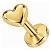 Silver 925 Labret Solid Puffy Heart Internally Threaded