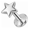 Silver 925 Labret Five Pointed Star Internally Threaded