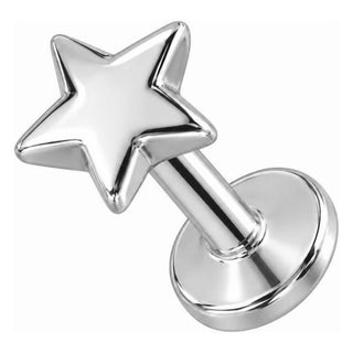 Silver 925 Labret Five Pointed Star Internally Threaded