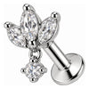 Silver 925 Labret Floral Fan With Drop Stone Internally Threaded